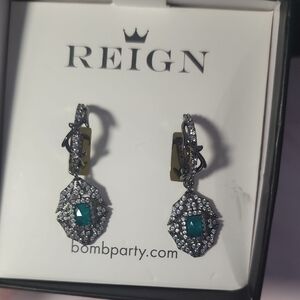 Reign Silver-Tone Emerald-Teal Crystal Drop Earrings By Bomb Party